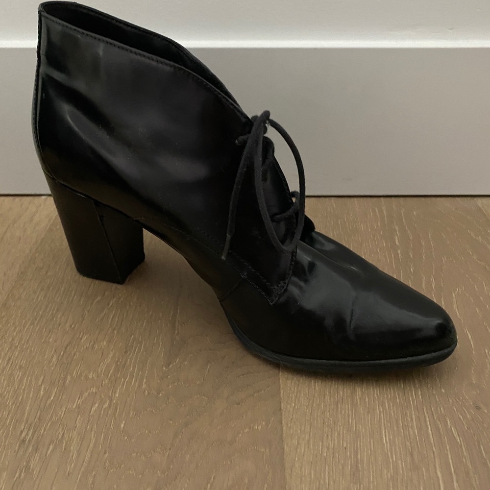 Clarks patent leather heeled boots